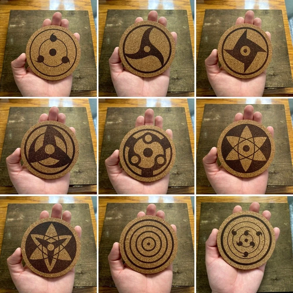 Naruto Dojutsu Anime Eyes Cork Coasters Lot of 9